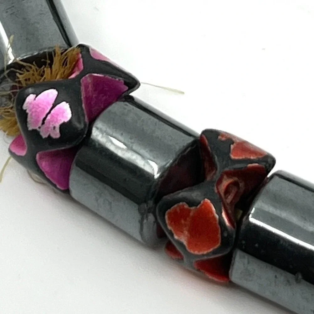 Vintage Retro Hematite Magnetic Stretch Bracelet‎ Colorful Painted Accent Beads